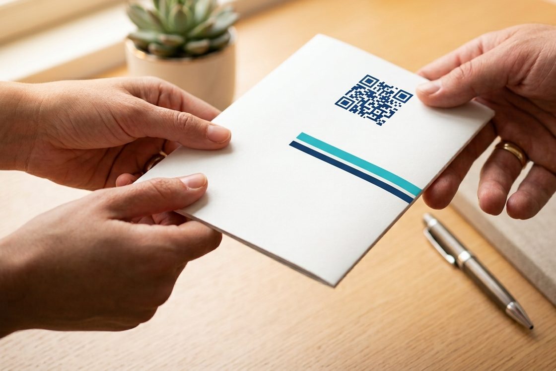 Übergabe der OvaOptimize-Broschüre mit QR-Code im Patientinnengespräch